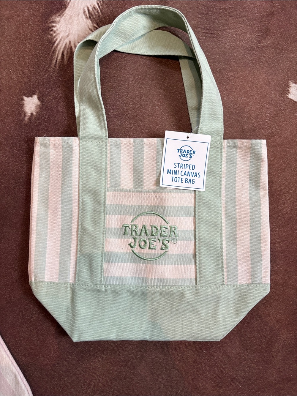 Trader Joe’s Striped Mini Tote Bag - Pink and Mint - Picture 3 of 5